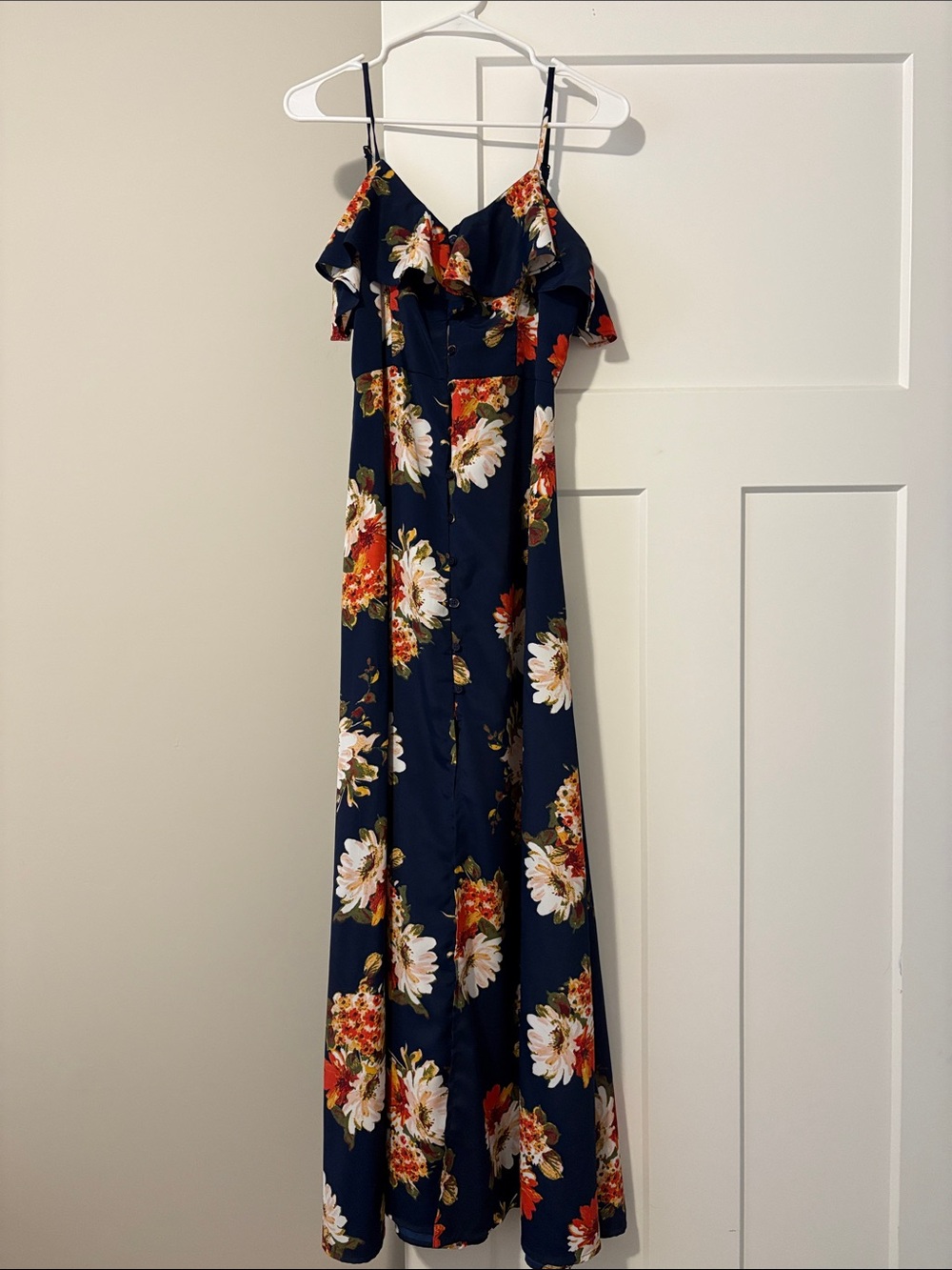 Band of Gypsies Navy Floral Off-Shoulder Maxi Dress